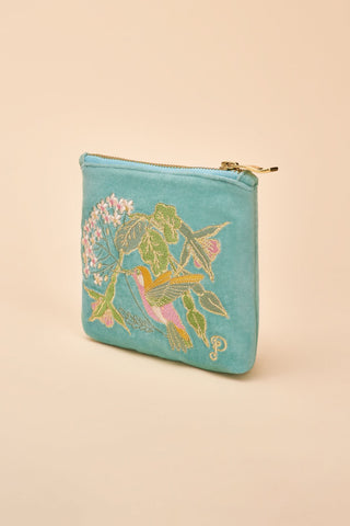 Mini Velvet Pouch - Hummingbird Aqua