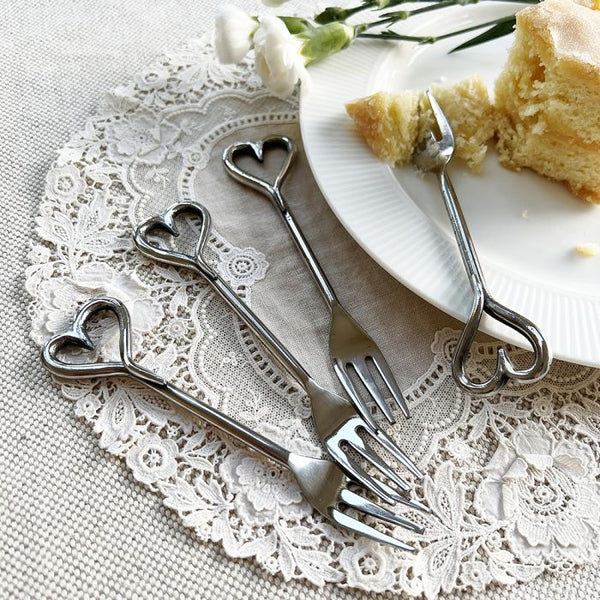 Set of 4 Mini Pastry Forks - Love Heart