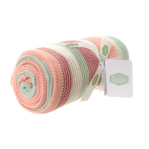 Blanket - pink, white and green stripe knit blanket