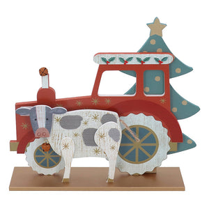 Wooden Tractor With Cow