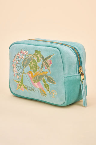 Velvet Make Up Bag - Hummingbird Aqua