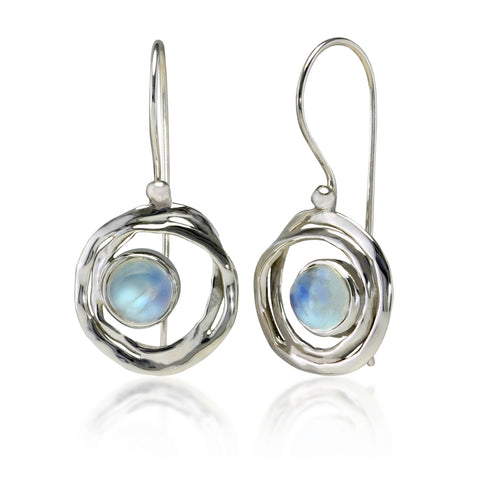 Rainbow Moonstone Circular Drop Earring