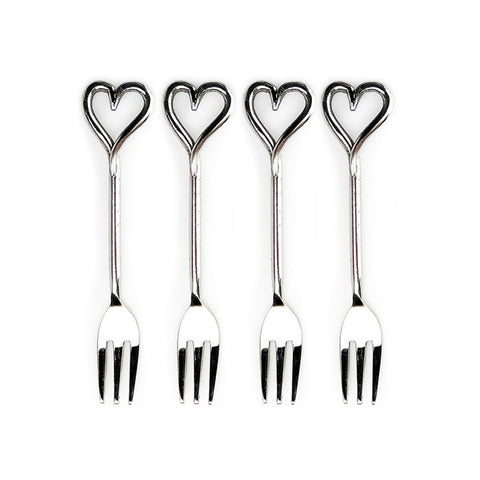 Set of 4 Mini Pastry Forks - Love Heart