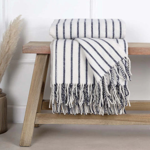 Pure New Wool Throw - Blue Twill Stripe