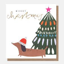 Charity Christmas Cards - Sausage Dog WIth Tree