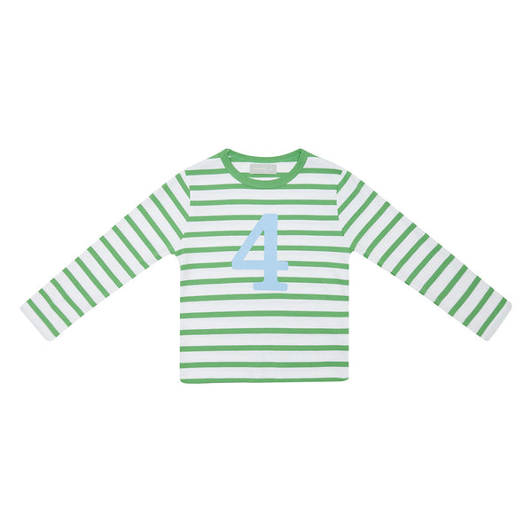 Grass Green & White Breton Striped T-Shirt