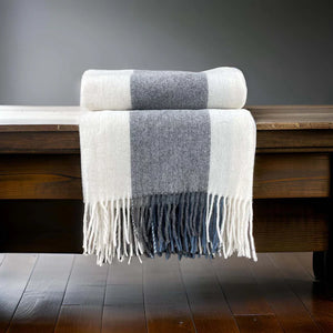 Pure New Wool Throw - Blue/Gey stripe