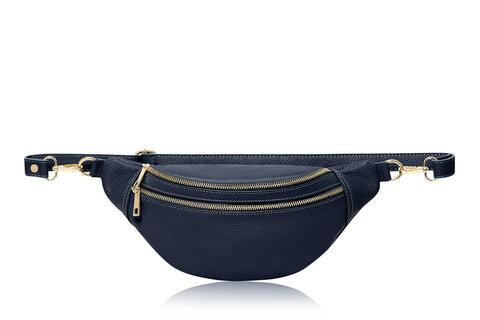 Leather Crossbody Purse - Navy