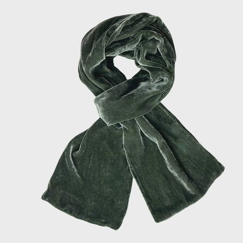 Plain Velvet Scarf - Dark Sage