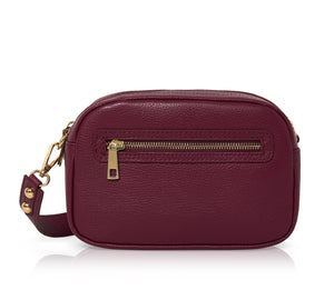 Leather Double-Zip Crossbody Bag - Red Plum