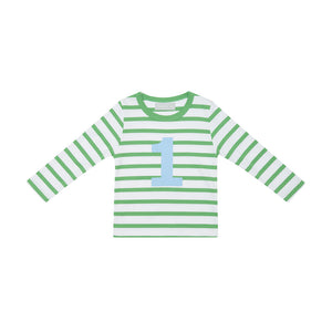 Grass Green & White Breton Striped T-Shirt