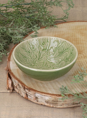 Country Flowers Green Stoneware Bowl