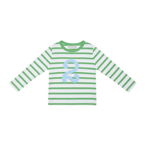 Grass Green & White Breton Striped T-Shirt