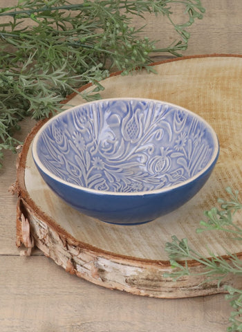 Country Flowers Blue Stoneware Bowl