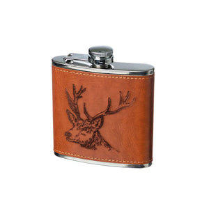 Leather Wrapped Hip Flask - Stag