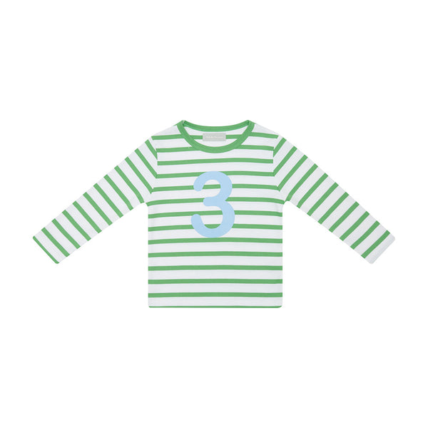 Grass Green & White Breton Striped T-Shirt