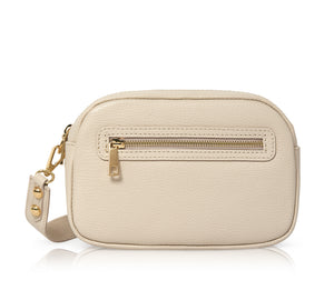 Leather Double-Zip Crossbody Bag - Cream