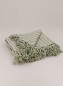 Green Woven Stripe Cotton Throw