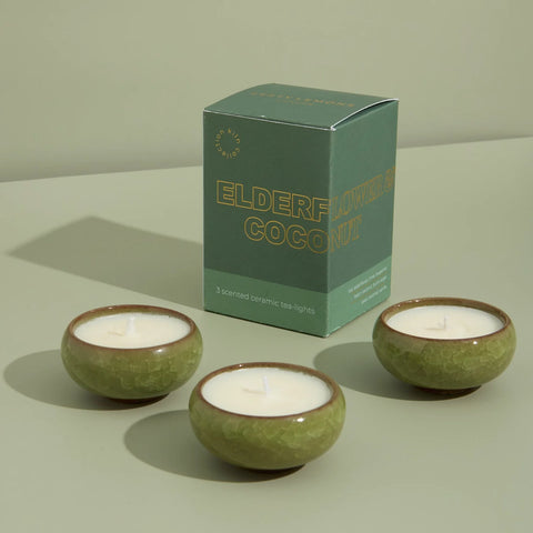 Contemporary Kiln Olive Tea Lights - Elder�flower & Coconut