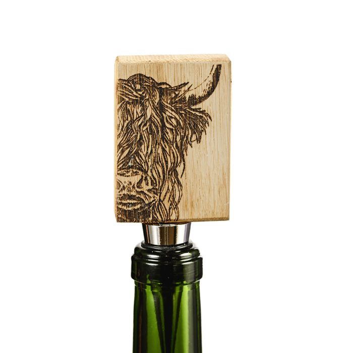 Oak Bottle Stopper- Highland cow