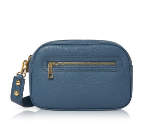 Leather Double-Zip Crossbody Bag - Denim Blue