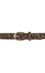 Animal Print Leather Belt - Brown