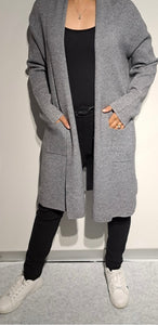 Long Shawl Collar Knitted Cardigan - Grey