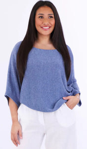 Cashmere Blend Boat Neck Tunic - Denim