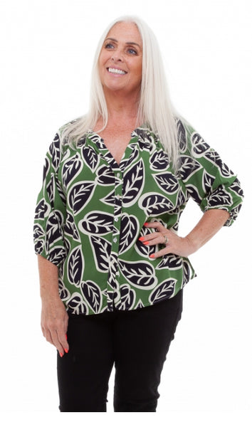 Mono Leaf Raglan Sleeve Blouse