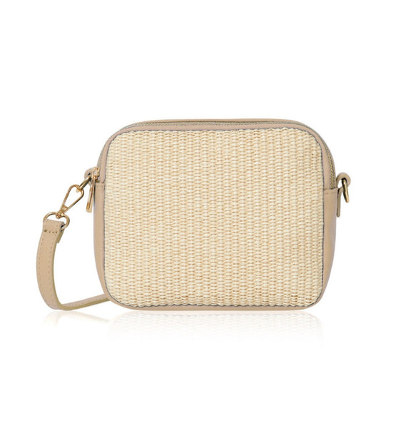 Leather & Straw Crossbody Bag