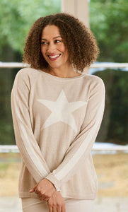 Kiera Cashmere Blend Jumper Single Star - Almond/Ivory