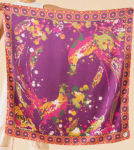 Satin print swirling pheasant scarf