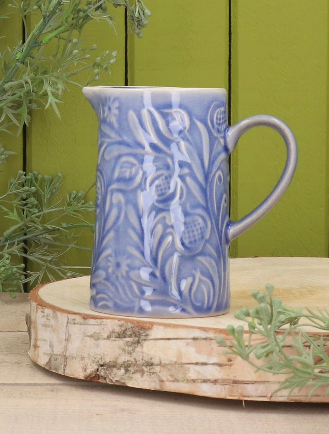 Country Flowers Blue Stoneware Jug