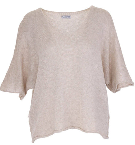 Cotton Blend V Neck Tunic Top - Sand