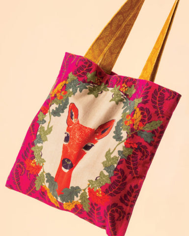 Velvet Tote Bag - Enchanted evening doe - Fuchsia