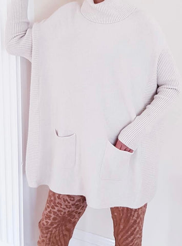 Cowl Neck Oversized Jumper - Cream