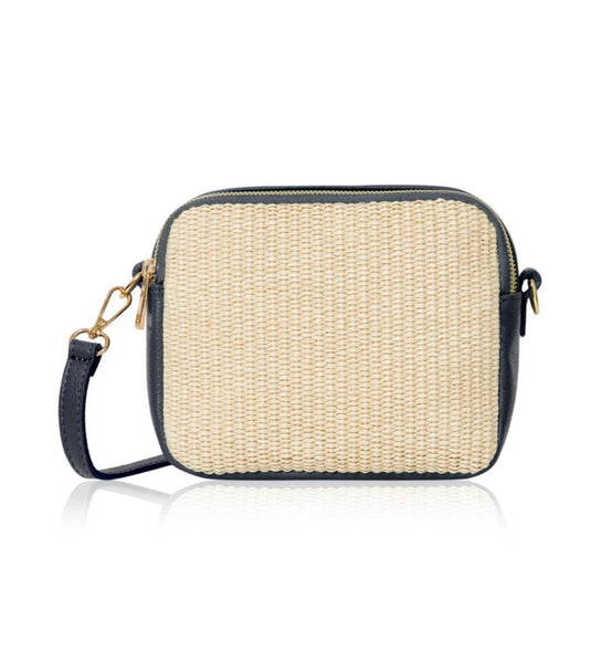 Leather & Straw Crossbody Bag