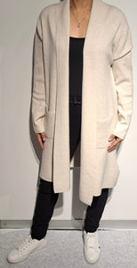 Long Shawl Collar Knitted Cardigan - Cream