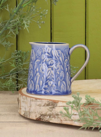 Country Flowers Blue Stoneware Mini Jug