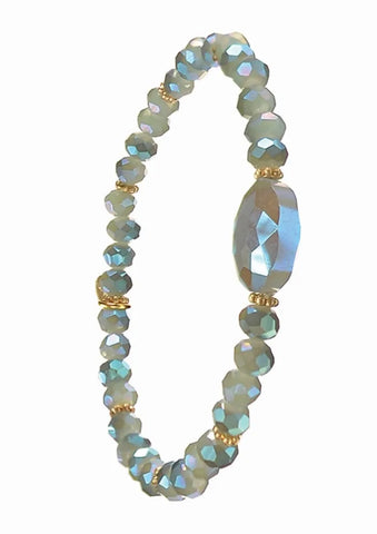 Facetted Crystal Beads With Oval Bead Bracelet - Gold/Green