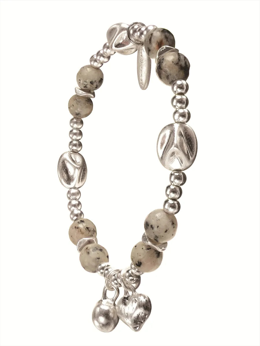 Stone & Charm Collective Bracelet - Worn Silver / B&W Jasper