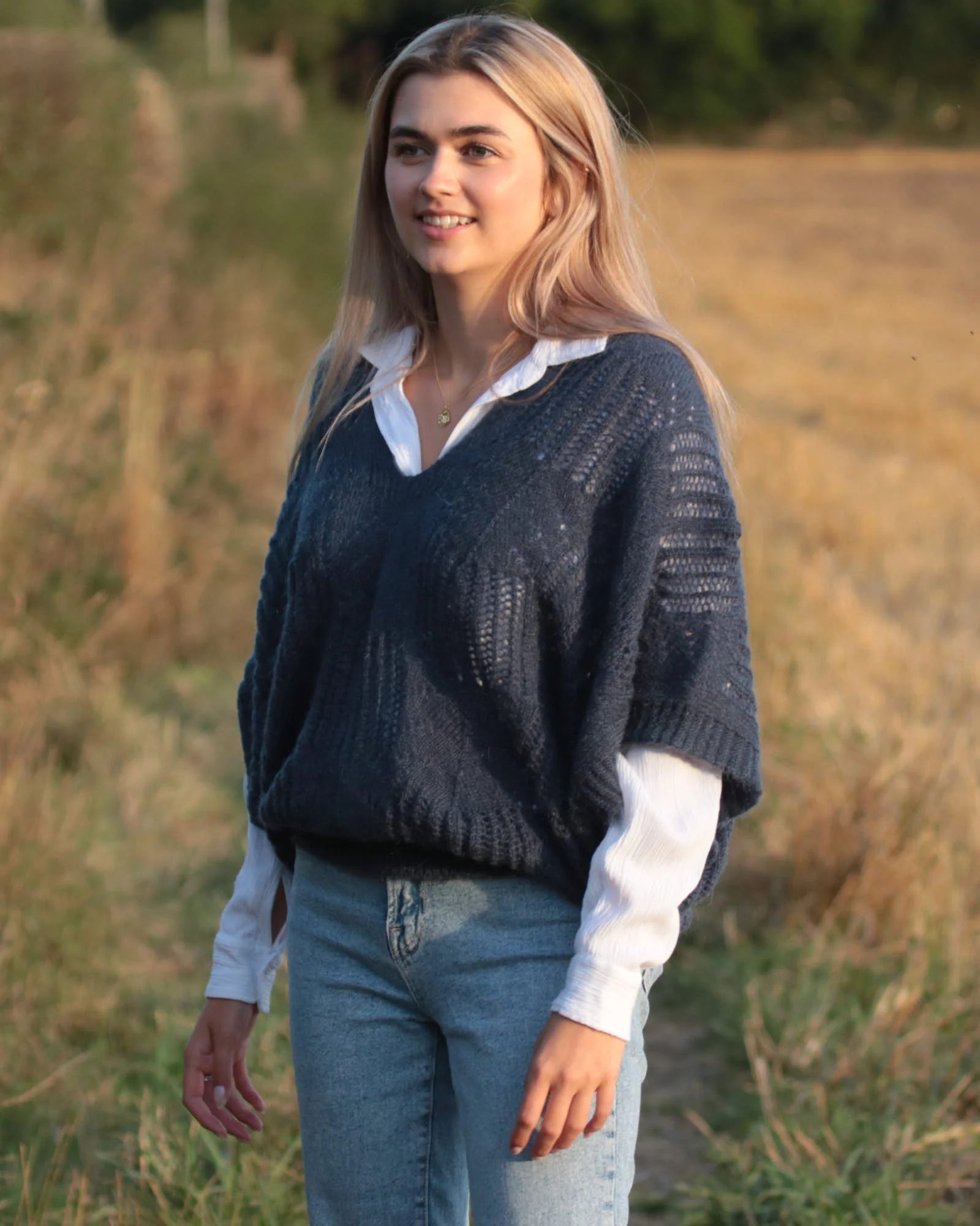 V Neck Mohair Blend Tunic - Blueberry