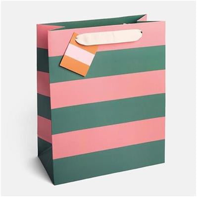 Large Gift Bag - Green & Pink Stripe