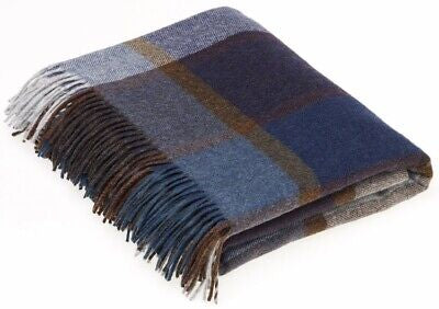 Bronte Block Windowpane Shetland Throw - Blue