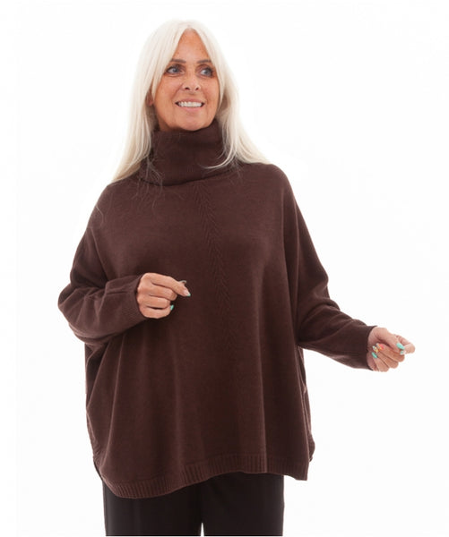 Cashmere Feel Cable Roll Neck Jumper