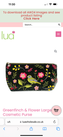 Greenfinch & Flower Large Velvet Cosmetic Bag