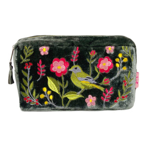 Greenfinch & Flower Velvet Cosmetic Purse