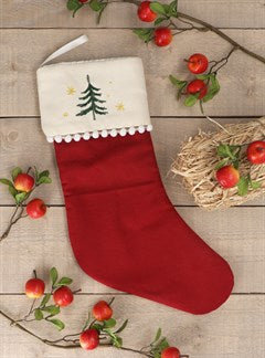 Red & Cream Stocking with Tree