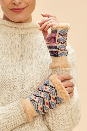 Fair Isle Wrist Warmers - Denim