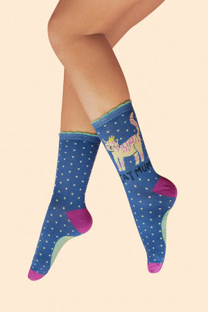 Bamboo Mix Ladies Ankle Socks - Cat Mum